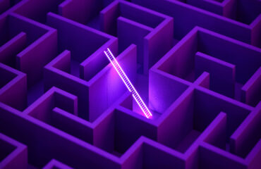 A glowing ladder leading out of a purple maze.